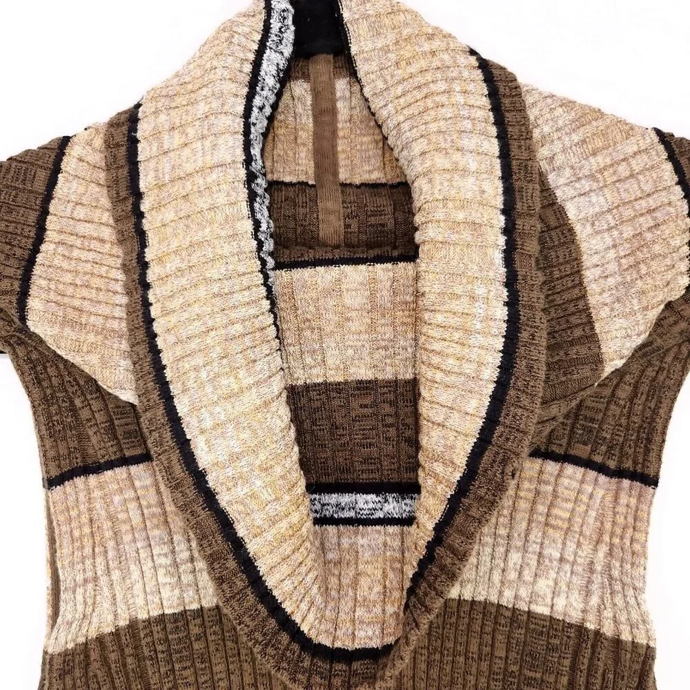 Free People Striped Cowl Neck Top SLarge Blouse Linen Blend Off Shoulder Ribbed - Picture 5 of 12